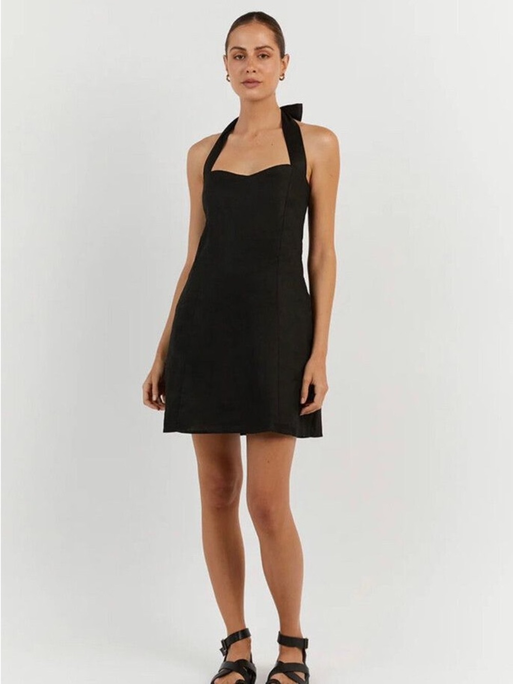 DISSH Black Linen Willow Halter Mini Dress US 4